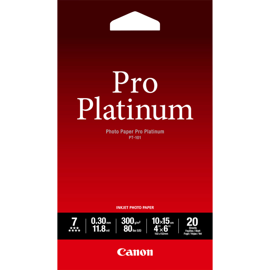 Papier photo professionnel Platinum 4 × 6 po (10 × 15 cm) Canon PT-101 - 20 feuilles