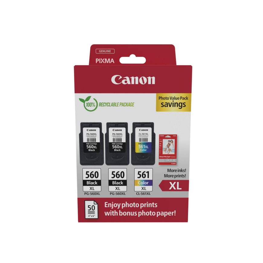 Paquet à prix réduit cartouches d'encre PG-560XL x2/CL-561XL + papier photo Canon