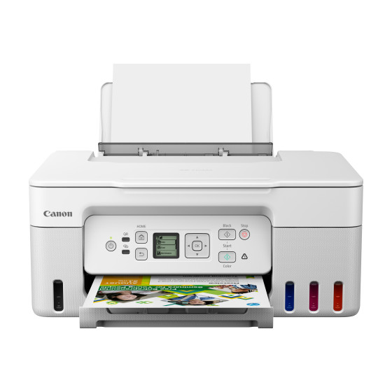 Imprimante MegaTank 3-en-1 rechargeable couleur sans fil Canon PIXMA G3571, Blanc