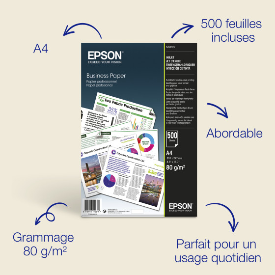 Epson Papier professionnel A4 Jet d’Encre 80 g/m2, 500 feuilles (C13S450075)