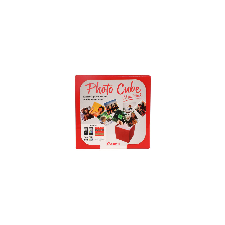 Coffret Canon Photo Cube incluant les cartouches d'encre PG-560 et CL-561 et du papier photo glacé Extra II PP-201 13 × 13 cm (4