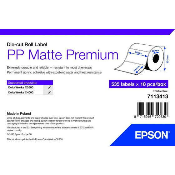 Epson PP Matte Label Premium – Étiquettes en rouleau découpées (7113413)