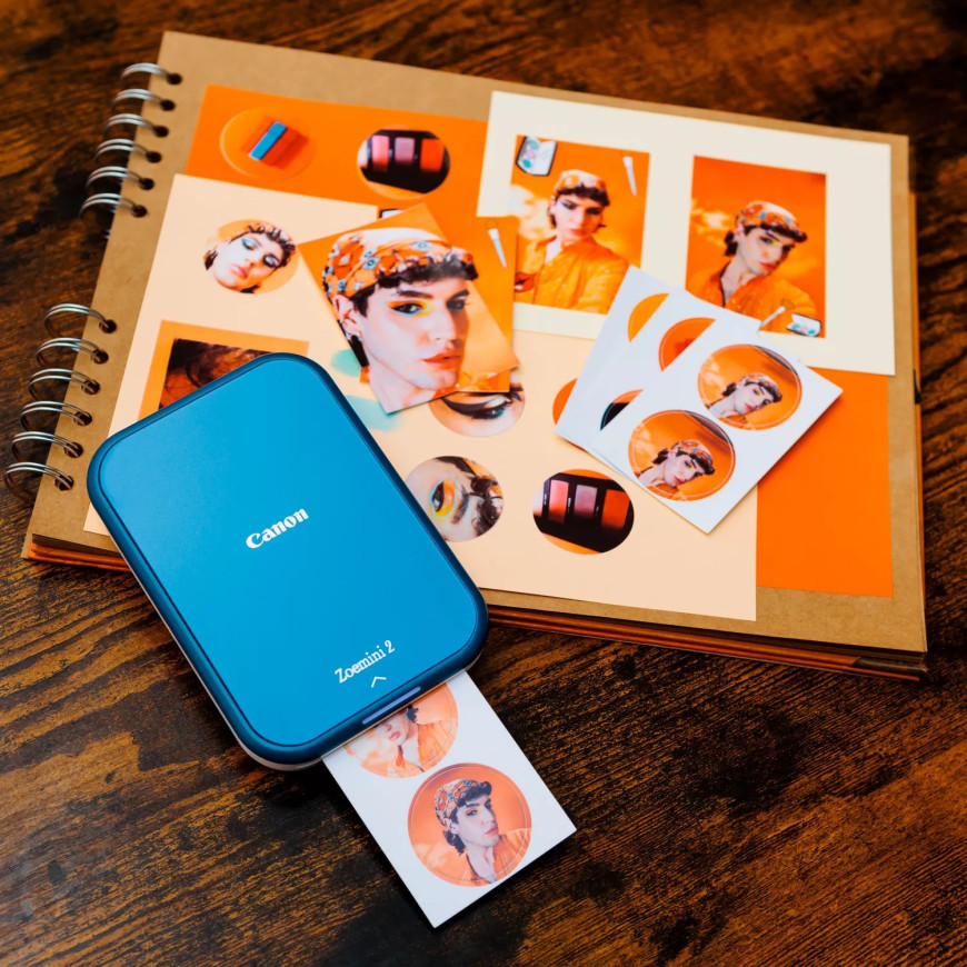 Imprimante photo couleur portable Canon Zoemini 2, bleu marine + papier photo ZINK™ 5 × 7,6 cm (20 feuilles) + papier autocollan