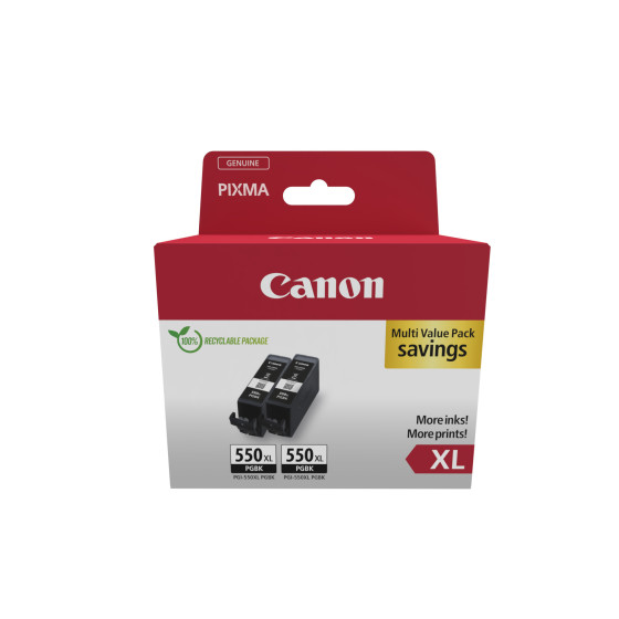 Cartouche d'encre noire à haut rendement Canon PGI-550XL (double pack)