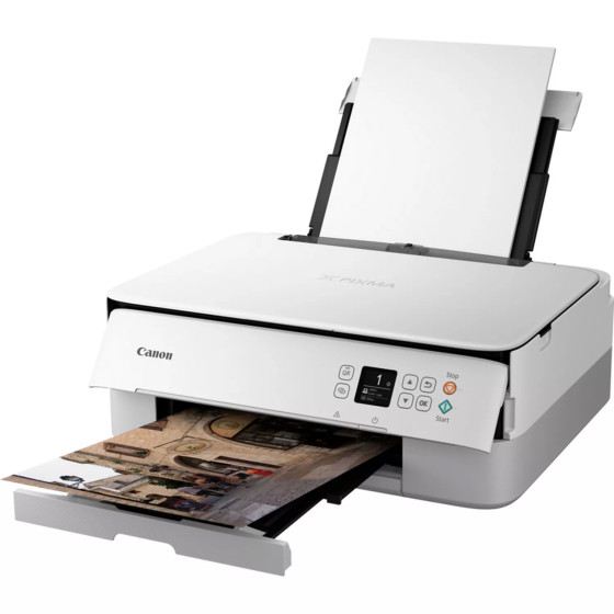 Imprimante photo jet d'encre couleur 3-en-1 sans fil Canon PIXMA TS5351i, blanche