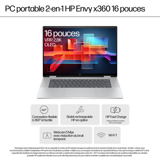 PC portable 2 en 1 HP Envy x360 16-ad0000nf - Écran tactile OLED 120 Hz