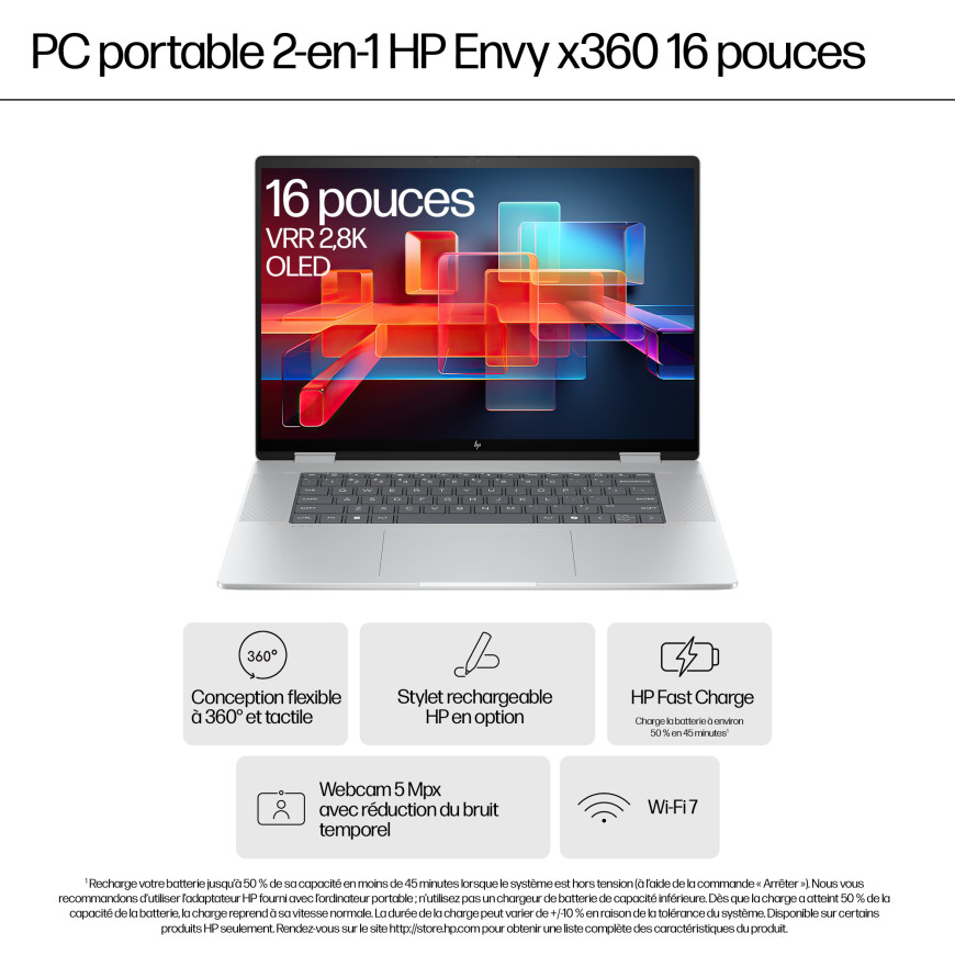 PC portable 2 en 1 HP Envy x360 16-ad0000nf - Écran tactile OLED 120 Hz