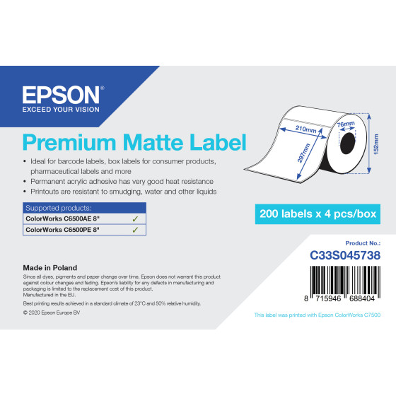 Epson Premium Matte Label - Étiquettes adhésives mates en rouleau (C33S045738)