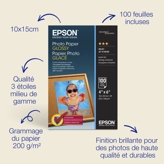 Epson Papier photo brillant 100 x 150 mm – Papier photo glacé 200 g/m² (C13S042548)