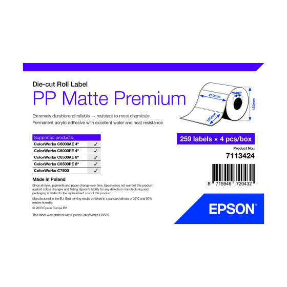 Epson PP Matte Label Premium – Étiquettes en rouleau découpées (7113424)