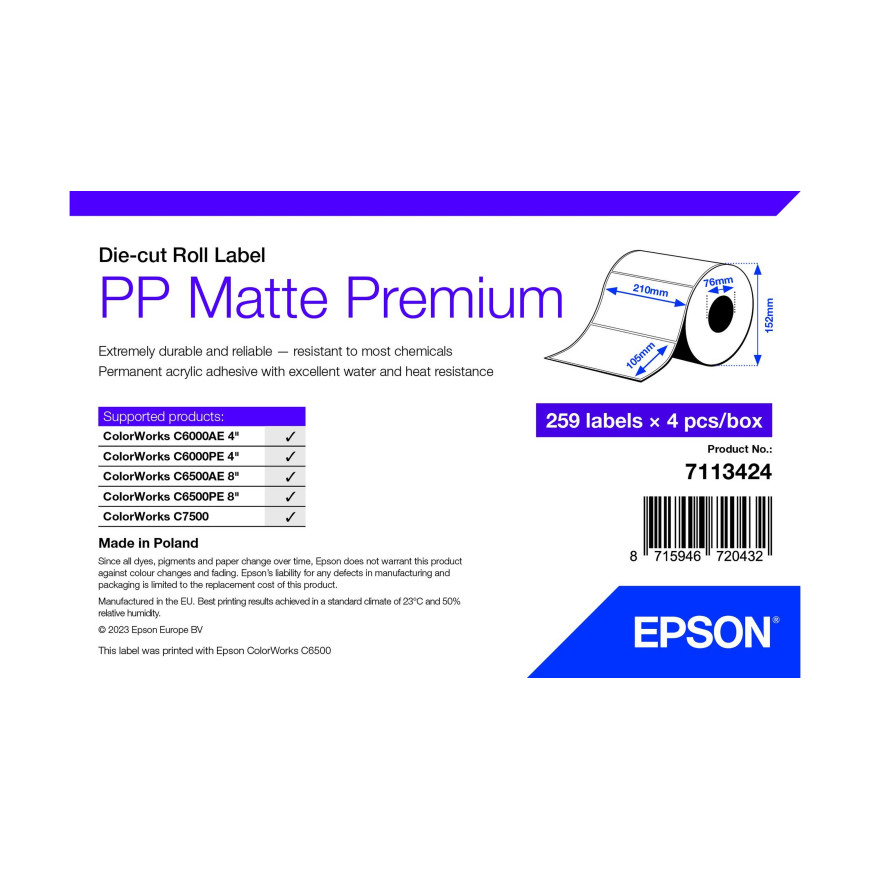 Epson PP Matte Label Premium – Étiquettes en rouleau découpées (7113424)