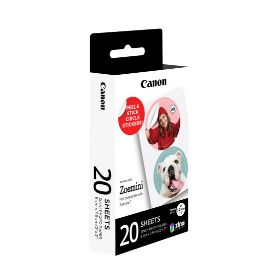 Pack d'autocollants ronds prédécoupés 33 mm Canon ZINK™, 20 feuilles
