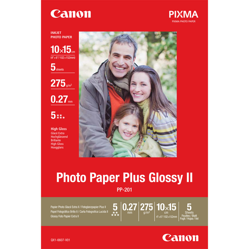 Papier photo brillant extra II 10 × 15 cm Canon PP-201 - 5 feuilles