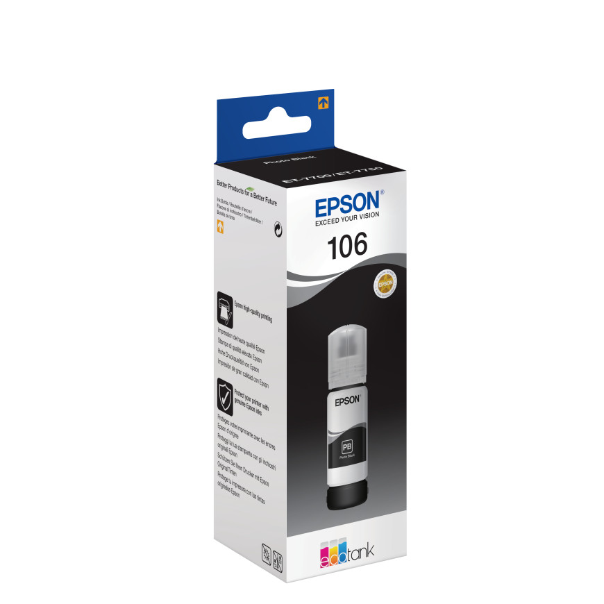 Bouteille d’encre Epson 106 noire photo EcoTank (C13T00R140)