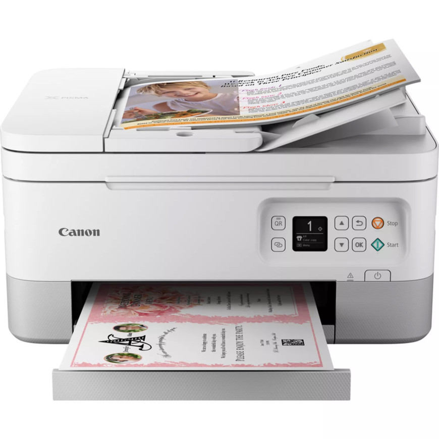 Imprimante photo jet d'encre couleur 3-en-1 sans fil Canon PIXMA TS7451i, blanche