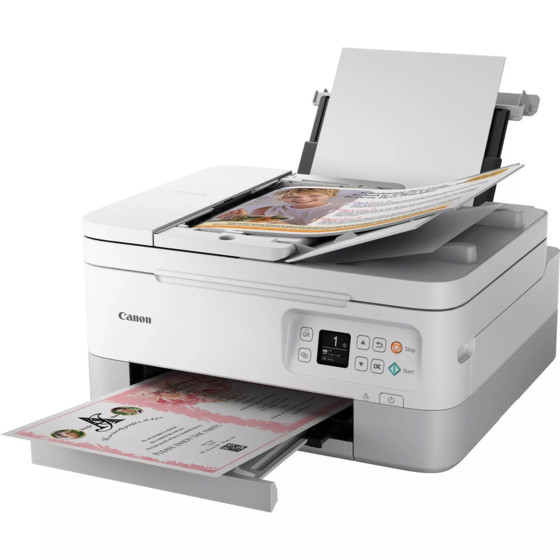 Imprimante photo jet d'encre couleur 3-en-1 sans fil Canon PIXMA TS7451i, blanche