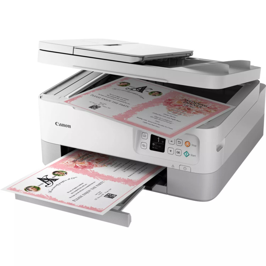 Imprimante photo jet d'encre couleur 3-en-1 sans fil Canon PIXMA TS7451i, blanche