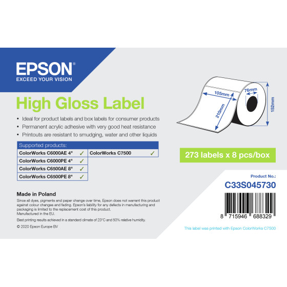 Epson High Gloss Label - Die-Cut: 105mm x 210mm, 273 labels (C33S045730)