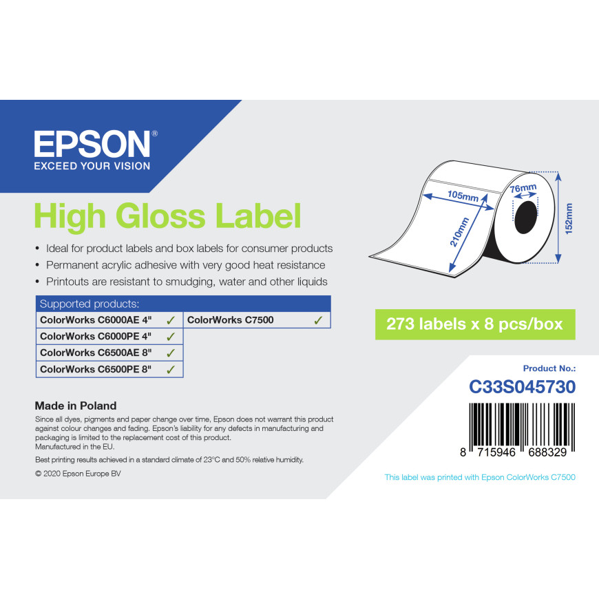 Epson High Gloss Label - Die-Cut: 105mm x 210mm, 273 labels (C33S045730)