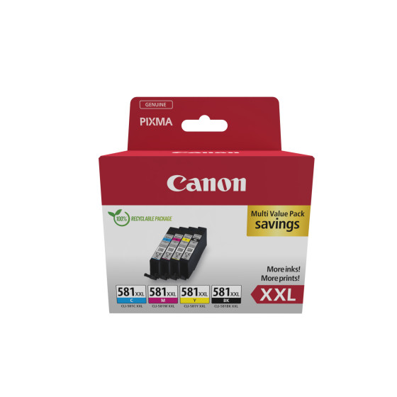 Multipack de cartouches d'encre à haut rendement Canon CLI-581XXL BK/C/M/Y