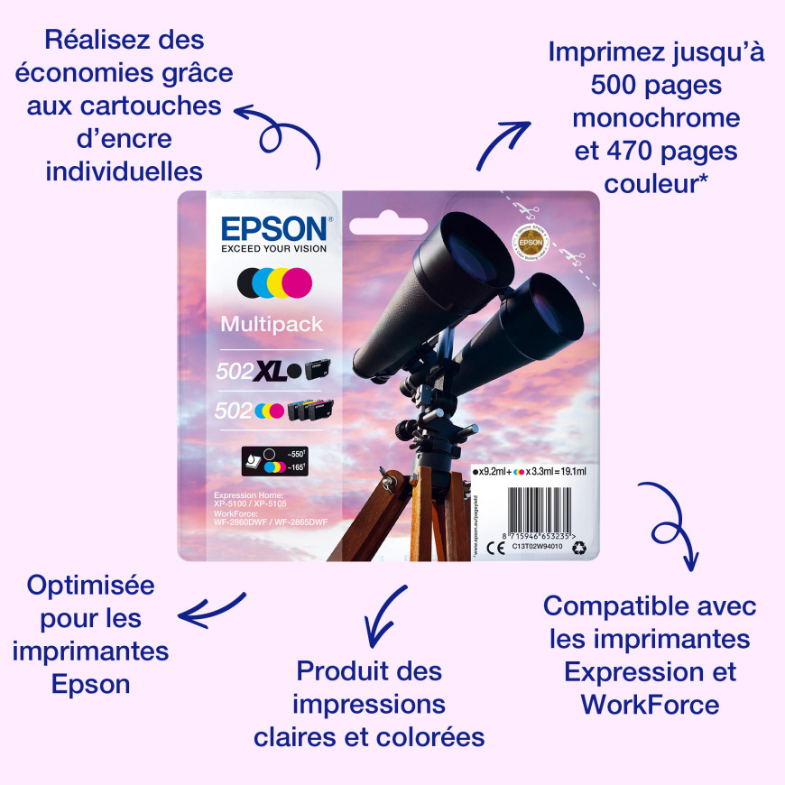 Cartouche d'encre Epson 502XL – cyan (C13T02W24010)
