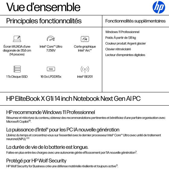 PC portable Professionnel IA HP EliteBook X G1i 14"