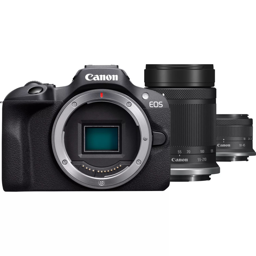 Appareil photo hybride Canon EOS R100 + objectif RF-S 18-45mm IS STM + objectif RF-S 55-210mm IS STM