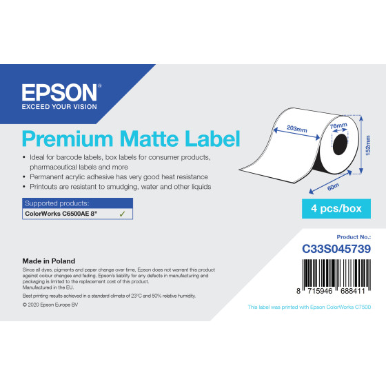 Epson Premium Matte Label - Étiquettes mates en rouleau continu (C33S045739)