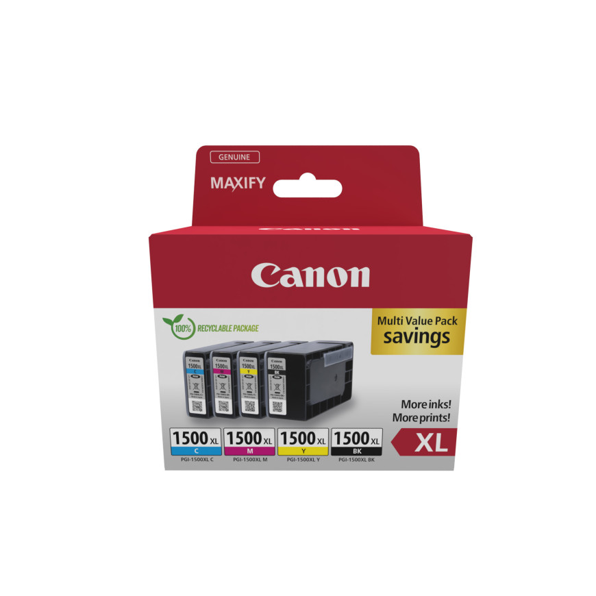 Multipack de cartouches d'encre noire/cyan/magenta/jaune haut rendement Canon PGI-1500XL
