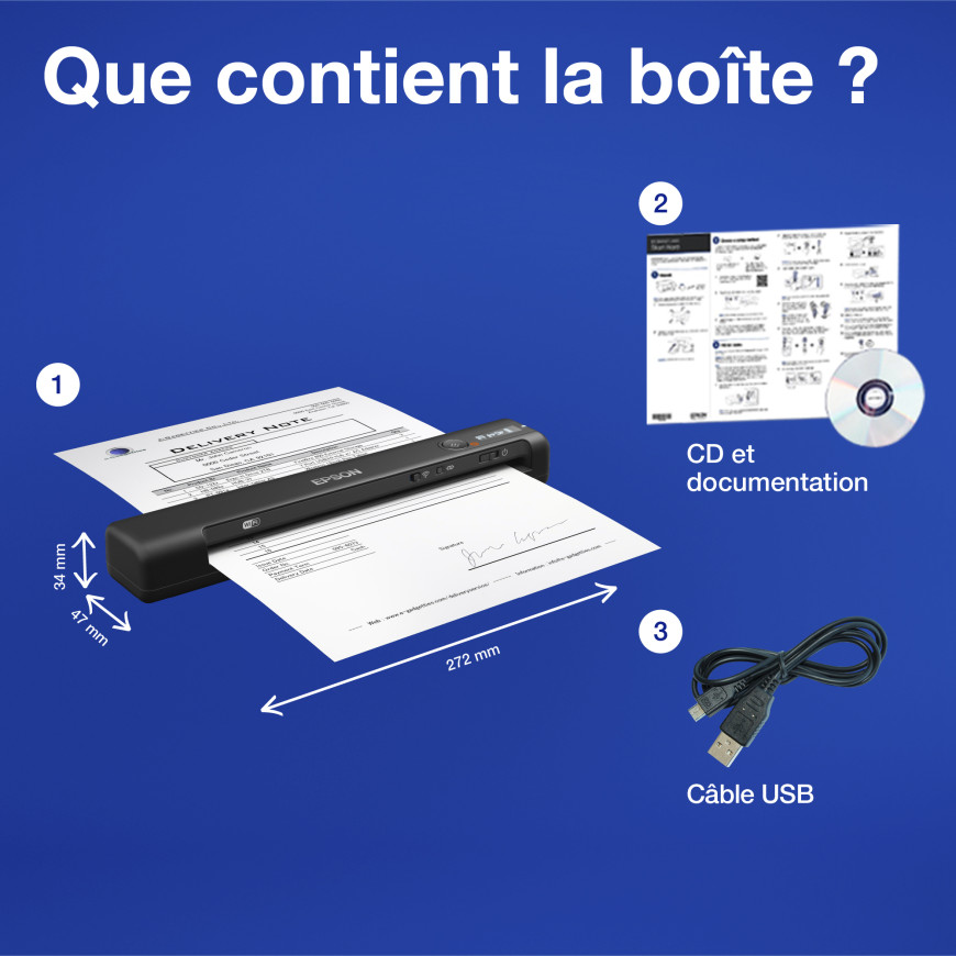 Scanner Epson Workforce ES-60W – mobile sans fil (B11B253401)