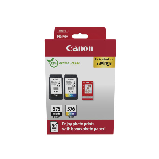 Pack à prix réduit cartouches d'encre PG- 575/CL-576 + papier photo Canon
