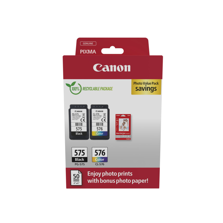 Pack à prix réduit cartouches d'encre PG- 575/CL-576 + papier photo Canon