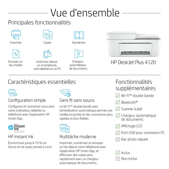 Imprimante multifonction HP DeskJet Plus 4120 (3XV14B)