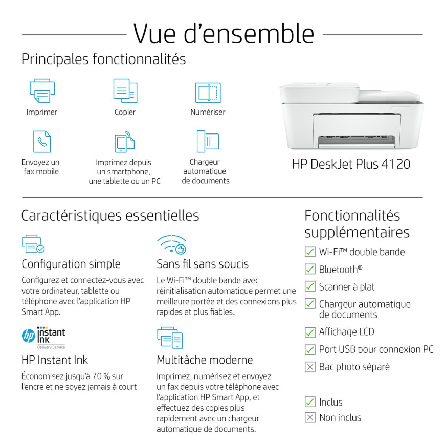 Imprimante multifonction HP DeskJet Plus 4120 (3XV14B)