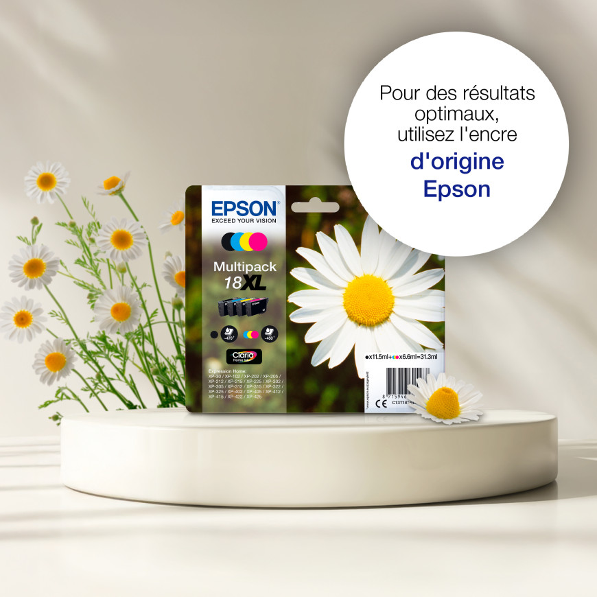 Epson Claria Home multipack 4 couleurs Pâquerette 18 – Kit de cartouches d’encre polyvalent (C13T18064012)