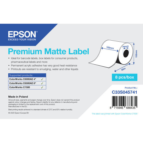 Epson Premium Matte Label - Étiquettes mates en rouleau continu (C33S045741)