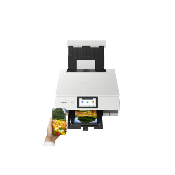 Imprimante photo jet d'encre couleur multifonction sans fil Canon PIXMA TS8751, blanche