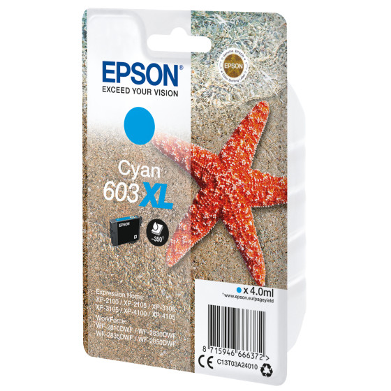 Cartouche d'encre Epson 603XL – cyan haute capacité (C13T03A24010)