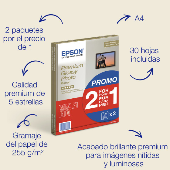Epson Premium Glossy Photo Paper A4 – Papier photo brillant 255 g/m² (C13S042169)