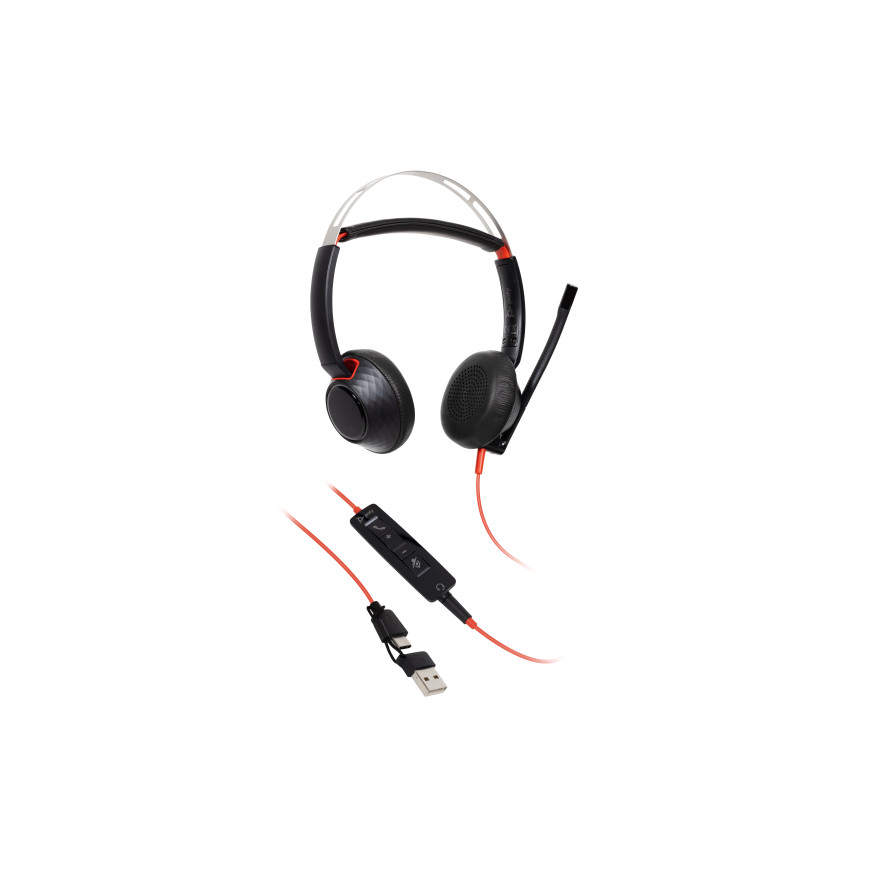 Micro-casque stéréo USB-C HP Poly Blackwire 5220 + prise 3,5 mm + adaptateur USB-C/A (lot)