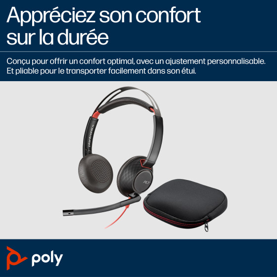 Micro-casque stéréo USB-C HP Poly Blackwire 5220 + prise 3,5 mm + adaptateur USB-C/A (lot)