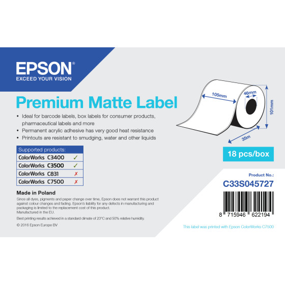 Epson Premium Matte Label - Étiquettes mates en rouleau continu (C33S045727)