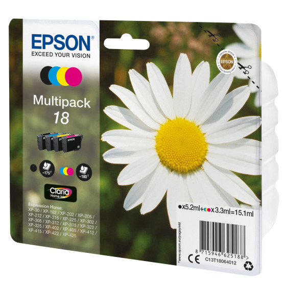 Epson Claria Home multipack 4 couleurs Pâquerette 18 – Cartouches d’encre polyvalentes (C13T18064022)