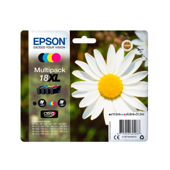 Epson Claria Home multipack 4 couleurs Pâquerette 18 – Cartouches d’encre polyvalentes (C13T18064022)