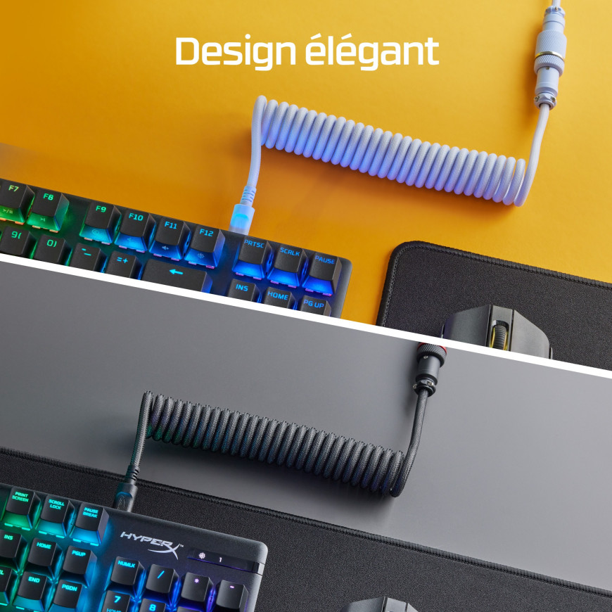 Câble torsadé USB-C HyperX bleu clair-blanc