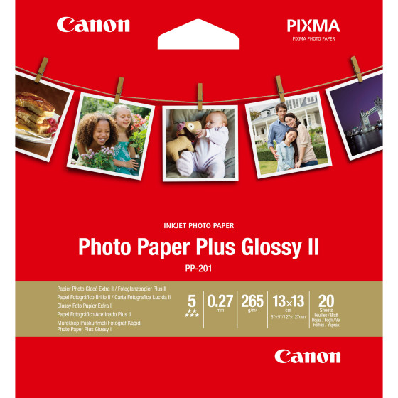 Papier Photo Glacé Extra II Canon PP-201 5 × 5 po (13 × 13 cm) - 20 feuilles