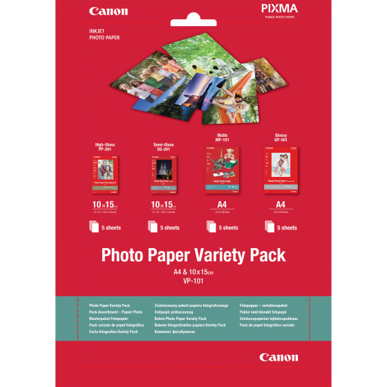 Pack variété de papier photo 4 × 6" (10 × 15 cm) et A4 VP-101 de Canon, 20 feuilles