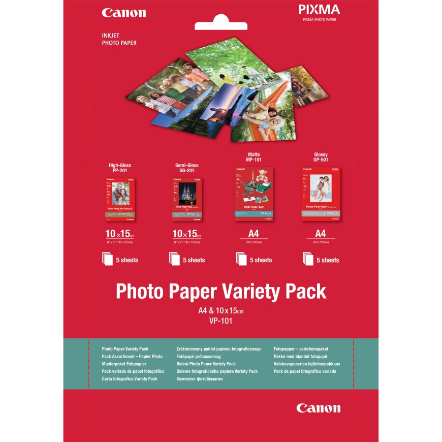 Pack variété de papier photo 4 × 6" (10 × 15 cm) et A4 VP-101 de Canon, 20 feuilles