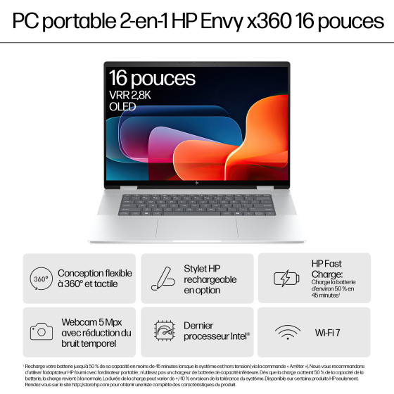 PC portable 2 en 1 HP Envy x360 16-ac0003nf - Ecran tactile OLED 120 Hz