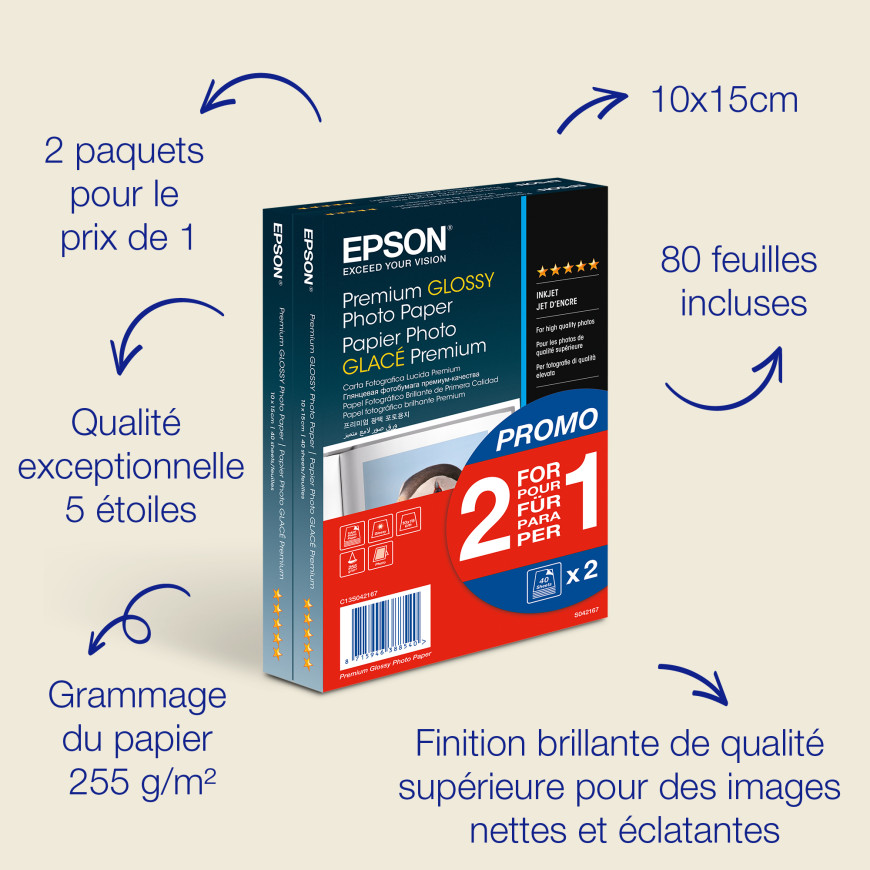 Epson Premium Glossy Photo Paper – Papier photo brillant 255 g/m² (C13S042167)